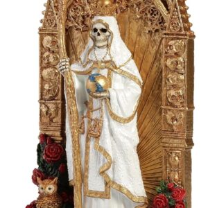 Veronese Design 9 3/8 Inch Regal Santa Muerte Dia De Los Muertos Golden Arch Hand Painted Resin Sculpture White Reaper Statue