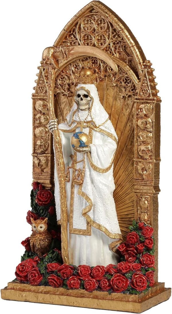 Veronese Design 9 3/8 Inch Regal Santa Muerte Dia De Los Muertos Golden Arch Hand Painted Resin Sculpture White Reaper Statue