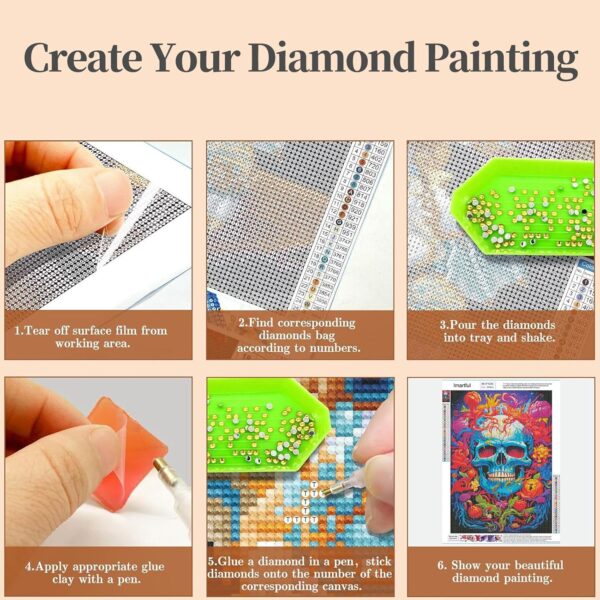 Imartful Skull Diamond Art Kits for Adults - Sugar Skull Diamond Painting Kit - Full Dill Skull Diamond Art Painting Kits - Craft Kits Diamond Painting for Wall Home Decor Sugar Skull Decor - Image 5