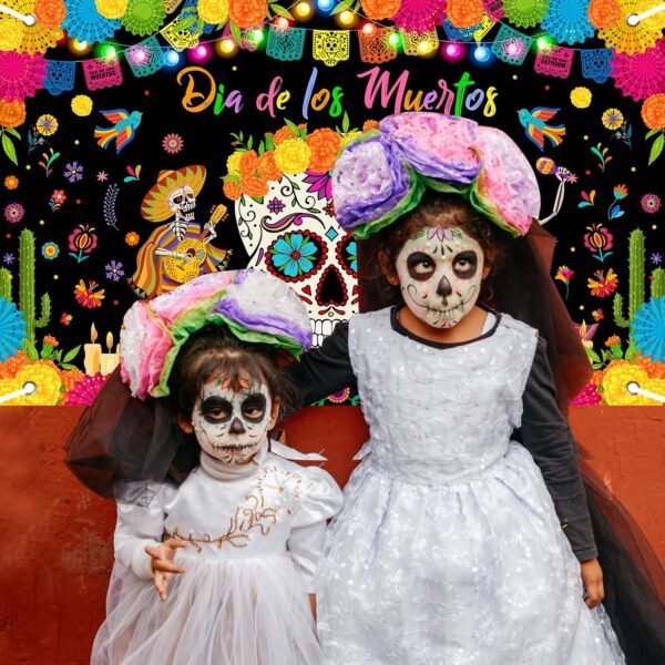 Mocsicka Day of The Dead Banner Mexican Dia DE Los Muertos Backdrop Sugar Skull Tombstone Fiesta Marigold Carnival Dress-up Day of The Dead Party Decorations Photo Booth Props - Image 9