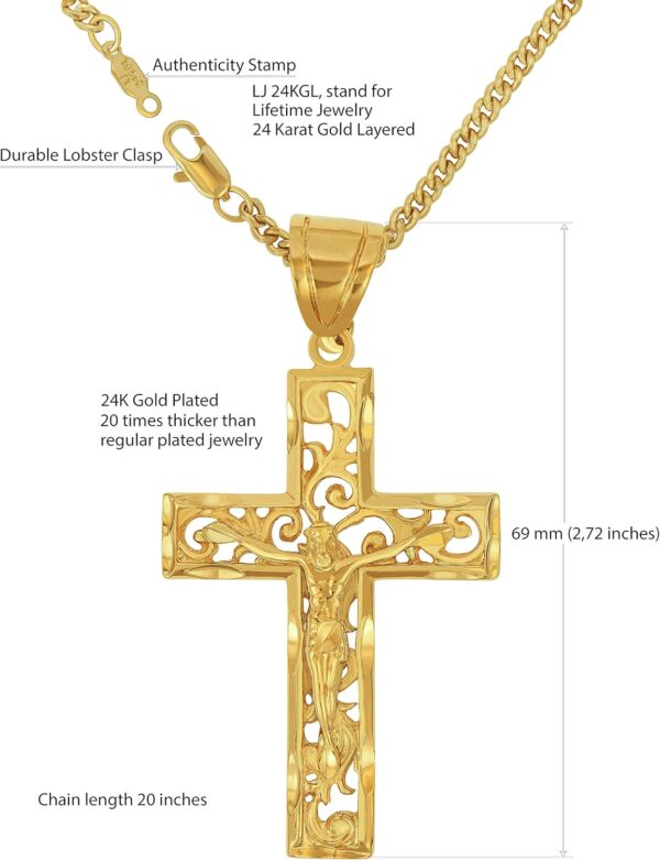 LIFETIME JEWELRY Large Filigree Crucifix Cross Necklace for Men & Women 24k Gold Plated - Image 4