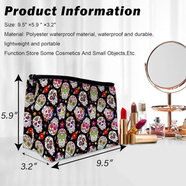 Makeup Bag Day of the Dead Sugar Skull Cosmetic Bag for Women, Waterproof Large Capacity Travel Organizer 9.5×5.9 Inch - Image 4