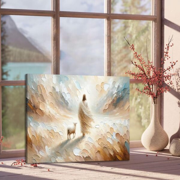 Jesus leaves the 99 sheep Canvas Wall Art Christian Jesus God Savior Wall Decor Picture Jesus and Lamb Lost Sheep Poster Print Painting for Living Room Bedroom Church Decoration Ready to Hang - Image 5