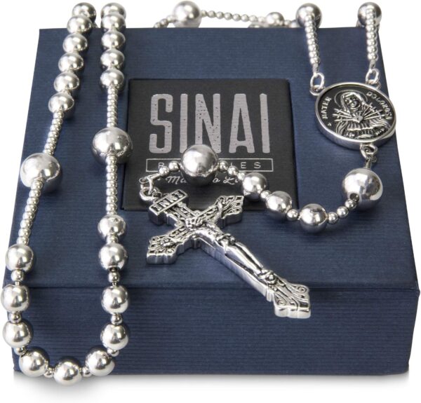 WWI Military rosary beads catholic, Stainless Steel Rosary, Antique Rosarios Catolicos para Hombre, Solid Warrior, Tactical Rosary with Seven Sorow Medal and Pardon Crucyfix - Image 2