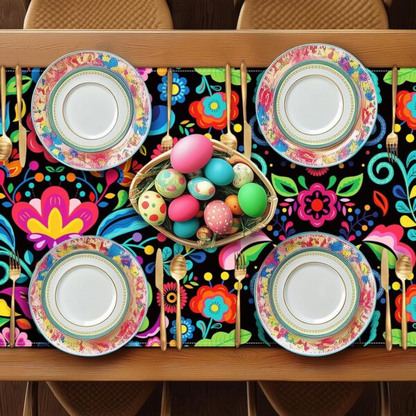 Mexican Table Runner Fiesta Dia De Los Muertos Decorations and Cinco De Mayo Mexico Rustic Linen Dining Room Kitchen Home Decor(13" x 108") - Image 6