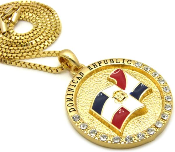 Dominican Republic Flag Pendant 24" Various Chain Necklace in Gold, Silver Tone - Image 4