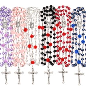 Rosary Beads Catholic for Women Rosaries Catholic Bulk Pearl Necklace with Jesus Christ Crucifix Cross First Communion Confirmation Gifts White, Pink, Black, Red, Purple, Royal Blue
