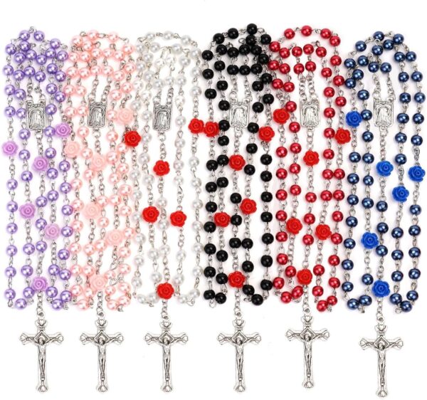 Rosary Beads Catholic for Women Rosaries Catholic Bulk Pearl Necklace with Jesus Christ Crucifix Cross First Communion Confirmation Gifts White, Pink, Black, Red, Purple, Royal Blue