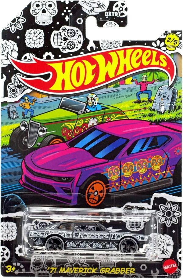 Hot Wheels 2021 Dia De Los Muertos Halloween Complete Set of 5 Diecast Vehicles from DXT91-956D 1st Release - Image 2