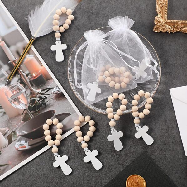 Deekin 60 Pieces Wooden Rosary Bulk Wood Catholic Prayer Rosary Beads with Crucifix Wood Cross Pendant with White Mesh Bag for Baptism First Communion Confirmation Baby Shower Bridal Shower Men Women - Image 7