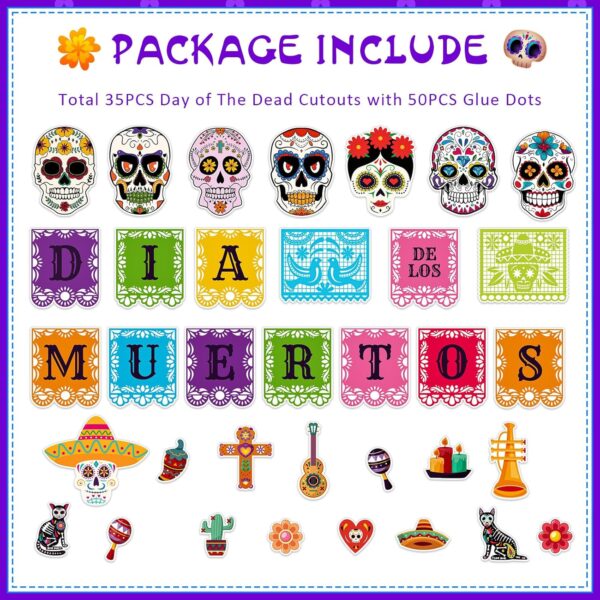 JUESMOS Day of The Dead Decorations Sugar Skull Cutouts Halloween Decor Dia De Los Muertos Colorful Skull Cutouts for Kids Students Classroom Bulletin Board Wall Decor Mexican Fiesta Party Supplies - Image 5
