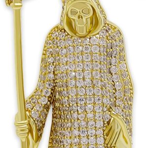 Silver Santa Muerte Pendant with Cubic Zirconia Stones - 925 Sterling Silver/Gold Plated - Grim Reaper - Hiphop Jewelry
