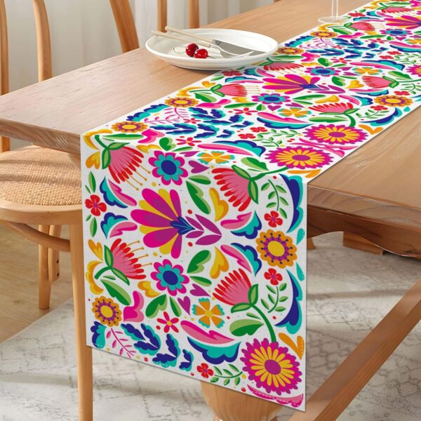 Vohado Mexican Floral Table Runner Cinco De Mayo Decoration Dia De Los Muertos Let's Fiesta Party Supply Home Kitchen Altar Decor (13" x 72", Pattern-B) - Image 4