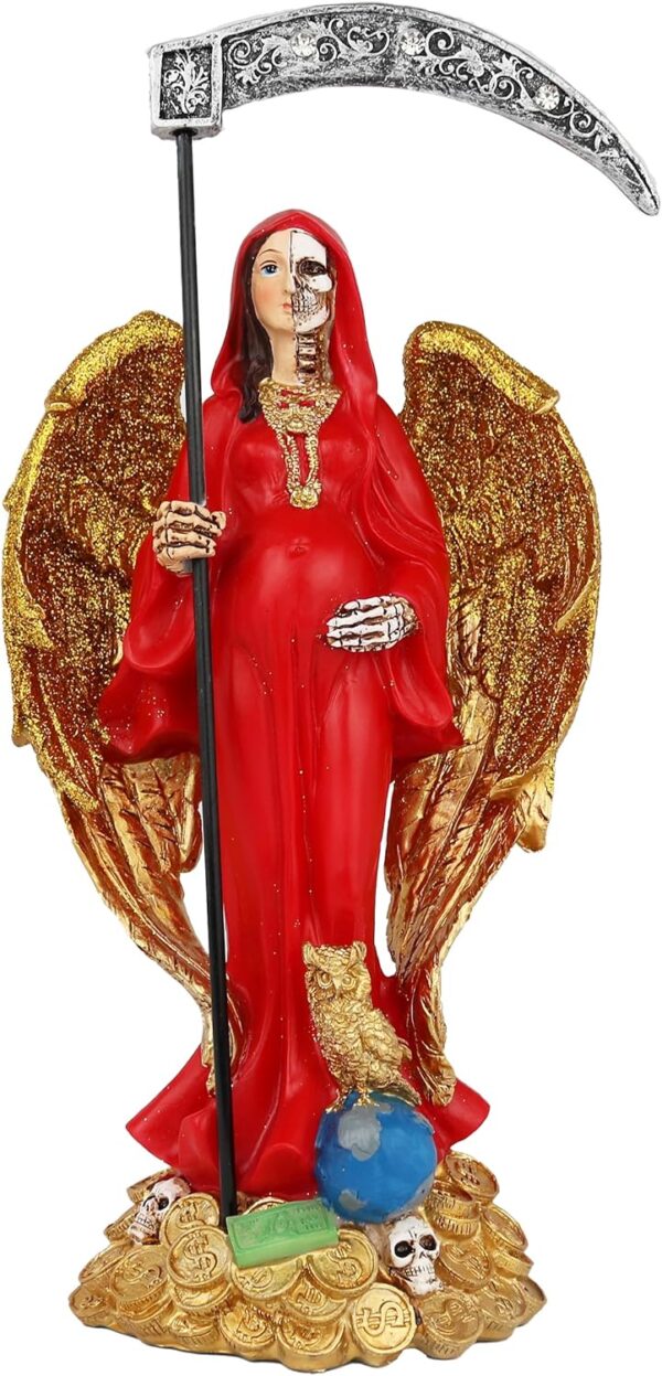Cannan Pregnant Holy Death 12" Money Base Grim Reaper Red Tunic Resin Figure Santa Muerte Encarnada - Image 2