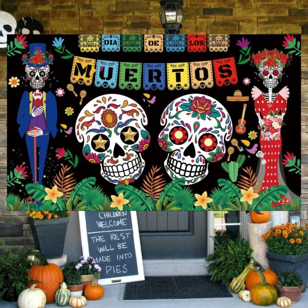 Day of The Dead Backdrop Dia DE Los Muertos Extra Large Fabric Banner for Halloween Party Mexican Fiesta Skull Photography Party Decoration - Image 5