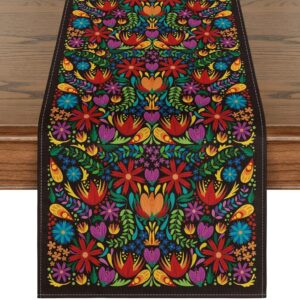 Artoid Mode Dia De Los Muertos Floral Fiesta Mexican Table Runner, Mexico Day of The Dead Kitchen Dining Table Decoration for Home Party Decor 13x72 Inch