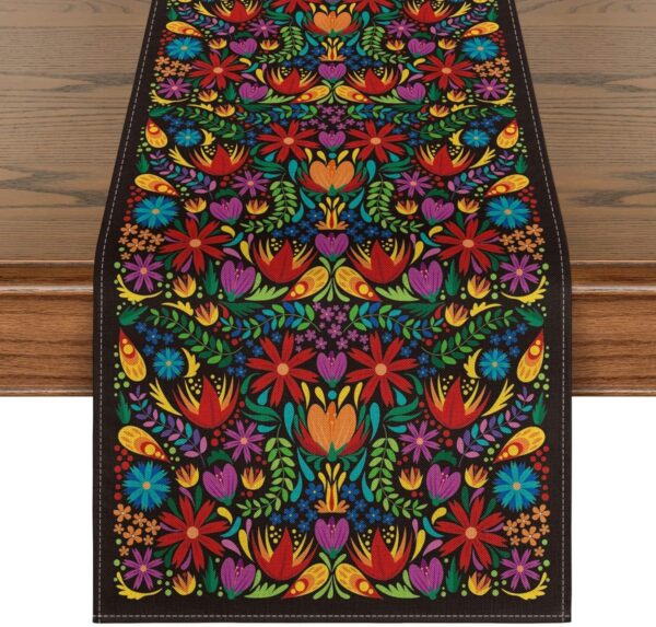 Artoid Mode Dia De Los Muertos Floral Fiesta Mexican Table Runner, Mexico Day of The Dead Kitchen Dining Table Decoration for Home Party Decor 13x72 Inch