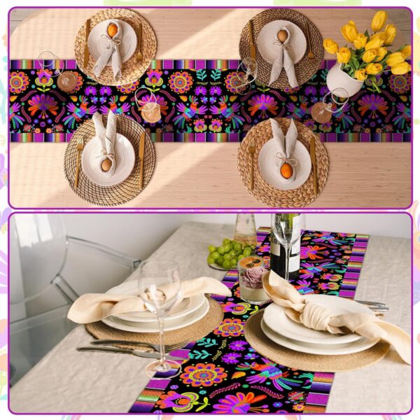 Mexican Fiesta Table Runner Cinco de Mayo Floral Linen Dia De Los Muertos Table Runner for Day of The Dead Altar Muertos Dinning Table Party Decoration Kitchen Supply (13 x 72In) - Image 7