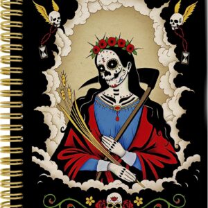 Knibeo Gothic Santa Muerte Day Of The Dead Grim Reaper Art Lined Hardcover Spiral Notebook Journal 5.5×8.3 Inch,College Ruled Notebook for Work Notes Journaling,Gothic Gifts,Halloween Gifts