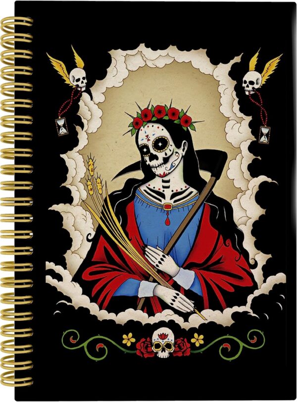 Knibeo Gothic Santa Muerte Day Of The Dead Grim Reaper Art Lined Hardcover Spiral Notebook Journal 5.5×8.3 Inch,College Ruled Notebook for Work Notes Journaling,Gothic Gifts,Halloween Gifts