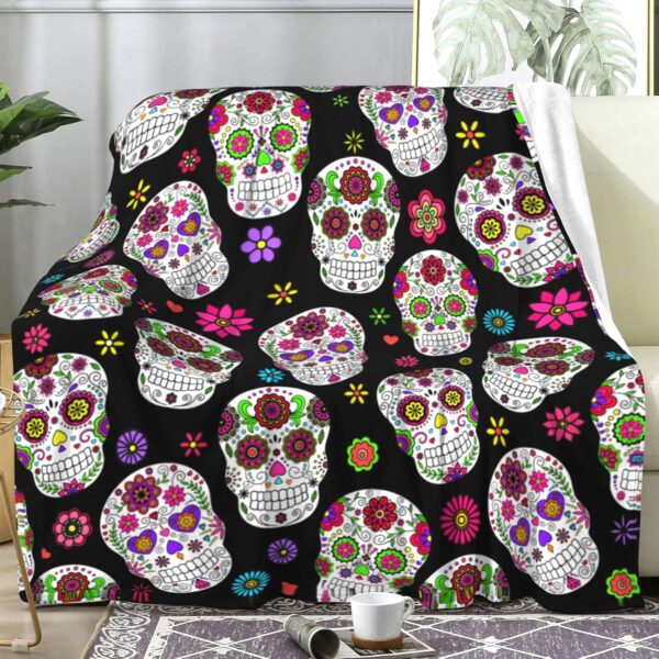 Sugar Skull Gifts for Women,Unique Skull Blanket for Adults Men Kids Girls,Skull Blankets and Throws for Home Bed Sofa Couch Christmas Halloween Best Gifts 50"x40" - Image 2