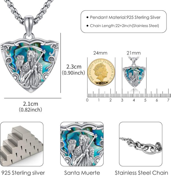 Santa Muerte/Saint Michael Necklace for Men Women 925 Sterling Silver Santa Muerte Pendant Necklace Warrior Protect Us Amulet Jewelry Gift for Men Father - Image 5