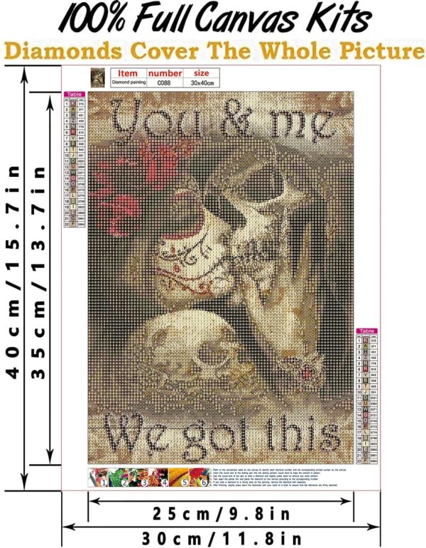 SaxSauly DIY 5D Diamond Painting Skull Packs by Number Kits Full Drills for Adults, Cross Stitch Crystal Rhinestone Embroidery Pictures Arts Craft for Home Wall Gift.(Skull-12, 30X40cm/11.8X15.7in) - Image 3