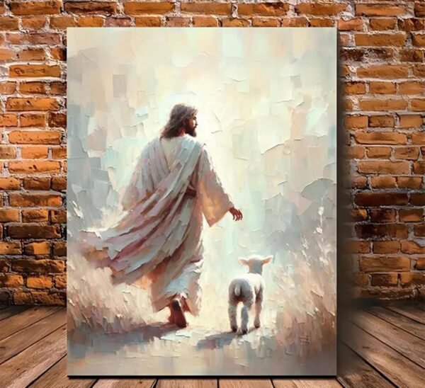 Jesus Leave 99 Sheep Canvas Wall Art Bible Stories Wall Decor The Lost Lamb Painting Picture Jesus Lamb Poster Prints God Faith Artwork for Bedroom Prayer Room Church Home Decoration 12X16 - Image 7
