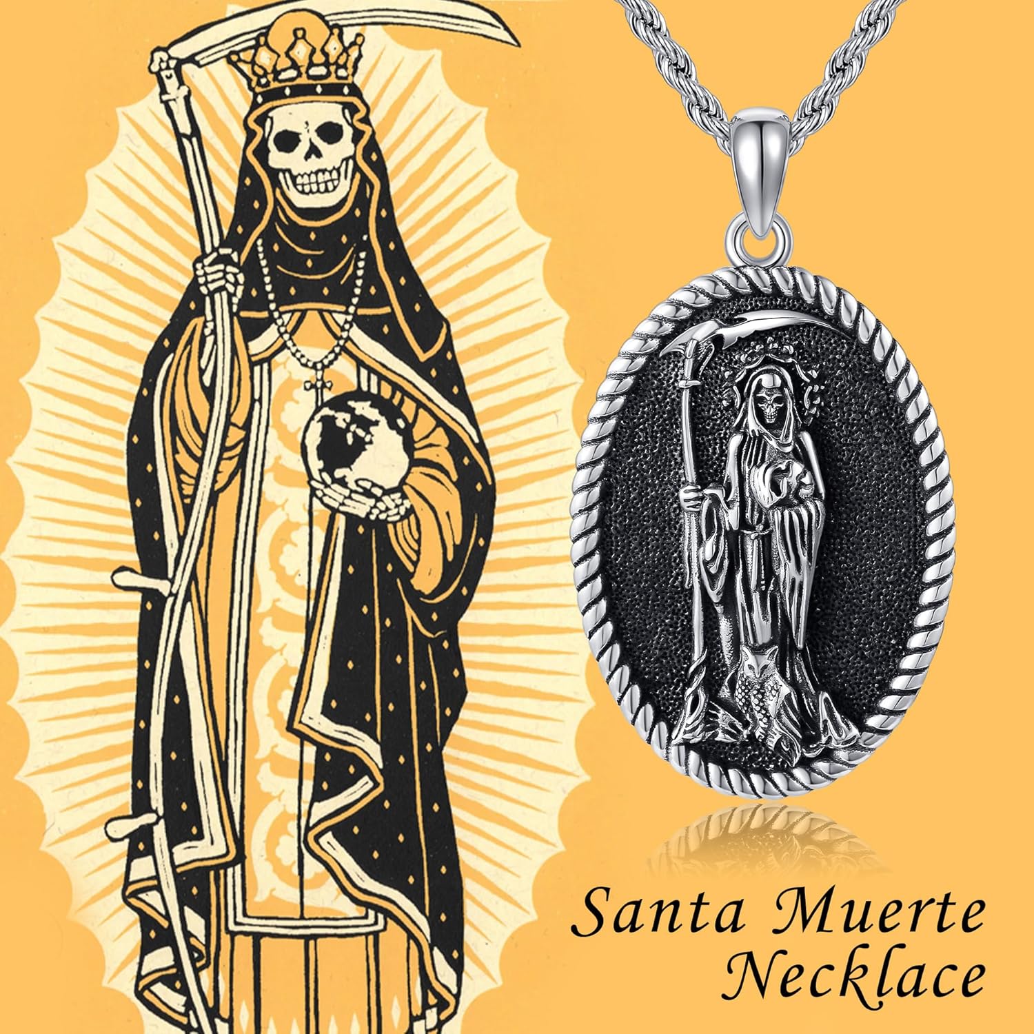YAFEINI Sterling Silver Santa Muerte/St Peregrine/Hecate/Goddess/Virgin Mary/St Christopher/St Michael/St Jude Necklace Religious Mother's Day Jewelry for Women Mom Men Unisex - Image 6