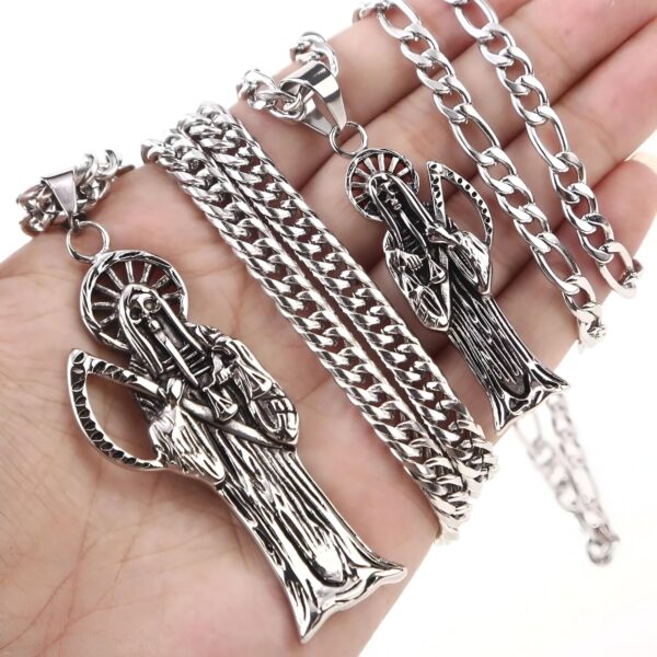 Mai & Claire 925 Sterling Silver Santa Muerte Necklace For Women And Men - 14K Gold Filled La Santa Muerte Pendant Holy Saint Death Santa Muerte Skull Delicate Hip Hop Jewelry Religious Amulet Gifts - Image 3
