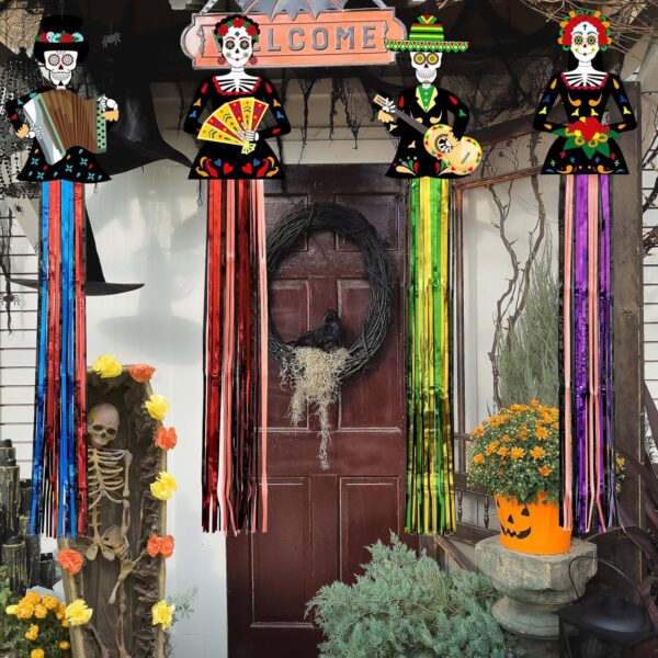 4pcs Large Day of The Dead Decorations, 4.06ft Dia De Los Muertos Hanging Sugar Skull Decor, Ofrenda for Altar, Halloween, Home, Party, Outdoor & Indoor, Office - Image 3