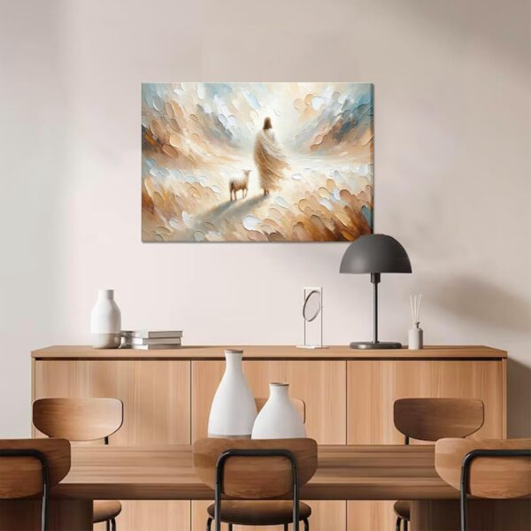 Jesus Leaves the 99 Sheep Canvas Wall Art, Christian Jesus Lamb Wall Decor Painting, The Lost Sheep Bible of Parable Posters Prints for Living & Prayer Room Church Home Decor 12x16 In Framed - Image 5