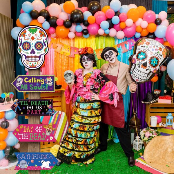 20 Pieces Day of the Dead Decorations Dia de los Muertos Sign Halloween Day of the Dead Party Supplies for Indoor Outdoor Mexican Festival Holiday Wall Porch Yard Front Door Sign - Image 5