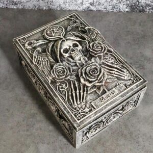 Ebros Gift Dark Mythology Santa Muerte Day Of The Dead Wicca Divination Pentagram Roses Ornate Tarot Cards Decorative Box Storage Stash Trinket Jewelry Boxes