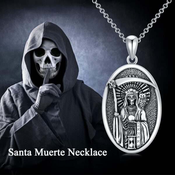 PELOVNY Santa Muerte Necklace 925 Sterling Silver Saint Holy Death Grim Reaper Necklace Day of the Dead Jewelry Gifts for Men Women - Image 2