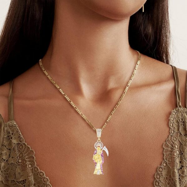 Santa Muerte Necklace Diamond 14K Gold Plated Santa Muerte Pendant Jewelry With Sickle Holiday Gift (Gold 282) - Image 7
