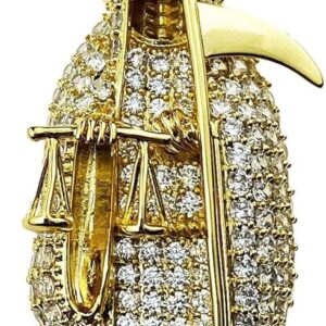 HOMIEBUDS XGATML Nuestra Señora De La Santa Muerte Pendant Holy Death Iced Micro Pave Bling 24K Gold Finish Charm 3.5" inch