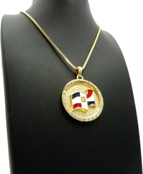 Dominican Republic Flag Pendant 24" Various Chain Necklace in Gold, Silver Tone - Image 7