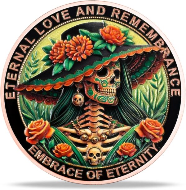 Memento Vivere Challenge Coin Momento Mori, La Catrina Coin Commemorate The Lost Embrace of Eternity Carpe Coin Time Reminder Inspirational CoinsGifts for Mexican Day of The Dead - Image 3