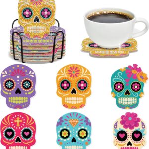 Sugar Skull Diamond Art Coasters - 6 PCS DIY Colorful Diamond Painting Coasters Kits Home Table Decor Art Craft Supplies The Day of Dead Día De Los Muertos Gift for Skull Lovers Mexicans