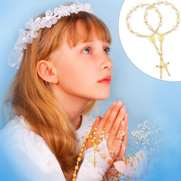 Hicarer 12 Pieces Baptism Rosary Mini Rosary Baptism Favors Centerpieces for Party on Table Christening Favors Communion Favors Weddings Party Favors(Gold) - Image 6