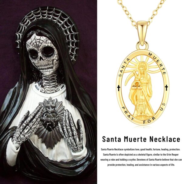 Santa Muerte Necklace 925 Sterling Silver Religious Amulet Skull Necklace Halloween Jewelry Gifts for Men Women - Image 7