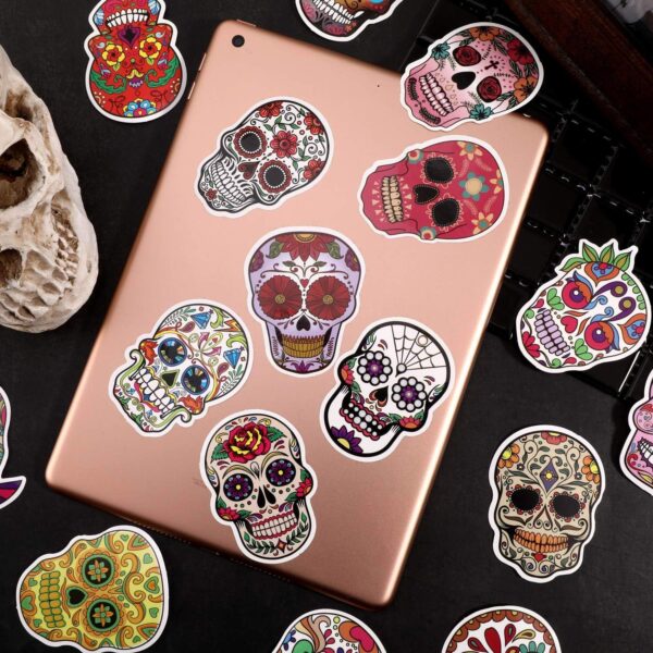 120 Pieces Skull Stickers Halloween Sugar Skull Decals Dia de Los Muertos Mexican Day of Dead Sticker for Laptop Water Bottle Luggage Bike Computer - Image 3
