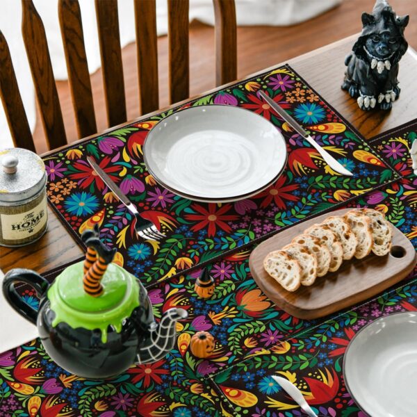 Artoid Mode Mexican Cinco De Mayo Placemats for Dining Table, 12 x 18 Inch Floral Fiesta Dia De Los Muertos Decoration Washable Table Mats Set of 4 - Image 3