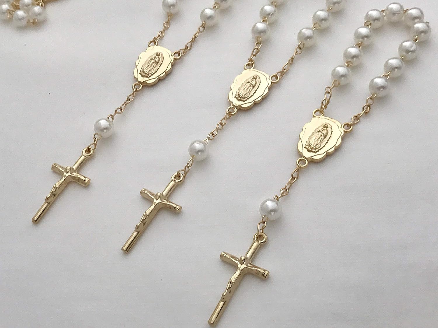 25 Gold Plated Mini Rosary for Baptism Favors in ivory color Faux pearls, recuerdos de bautizo color Beige, christening Favors off white color Gold plated, communion favors, wedding mini rosaries - Image 3