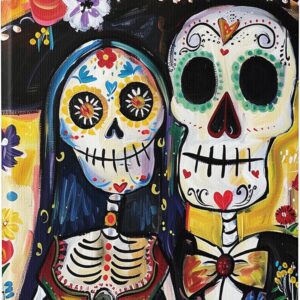 Sugar Skull Wall Art, Colorful Day of the Dead Canvas Prints, Art Home Decor for Living Room, Bedroom, Halloween, Unframed 8x12 Inch