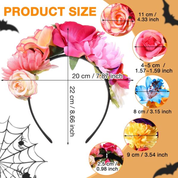 WILLBOND 3 Pcs Mexican Rose Flower Crown Headband Easter Mardi Gras Headpiece Cosplay Headgear for Party - Image 2
