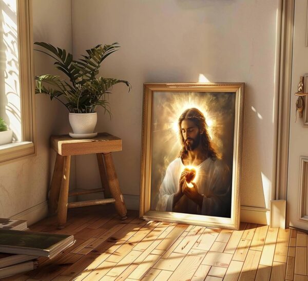 Sacred Heart of Jesus Canvas Wall Art Christ Jesus Divine Mercy Portrait Tranquility Painting Picture Wall Decor Poster Print Artwork for Living Room Bedroom Church Prayer Room Decoration Unframed - Image 5