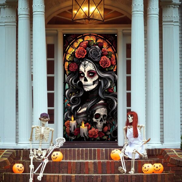 Day of The Dead Door Cover Dia De Los Muertos Backdrop Sugar Skull Rose Altar Mexican Fiesta Party Decorations and Supplies for Home - Image 5