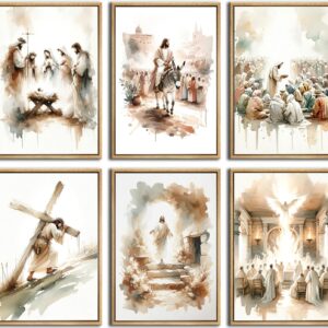 6Pcs Jesus Canvas Wall Art Watercolor Jesus Bible Posters Prints Christian Wall Decor Pictures Paintings for Living Room Bedroom Church Home Decor Unframed